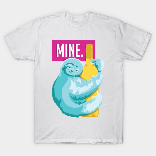 Wine Sloth Hug "Mine" Colorful T-Shirt by polliadesign